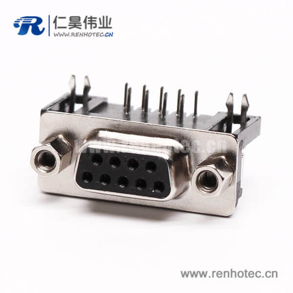 9针D Sub连接器弯式母头焊板铆锁接PCB板