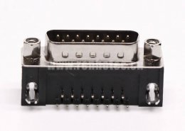D-Sub15连接器插座公头弯式90°黑胶铆锁接PCB板