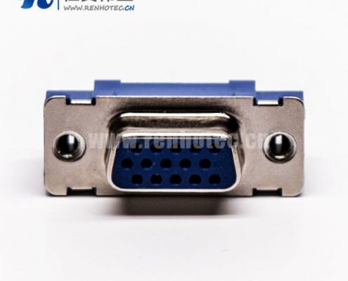 直插式180°db9母头蓝色胶芯子高密度连接器接PCB板