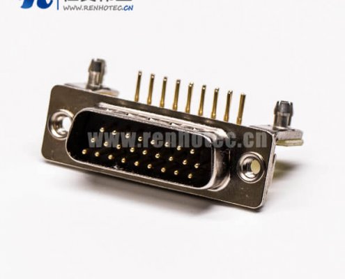 db26三排公头弯式金属支架铆锁插孔接PCB板式高密度连接器