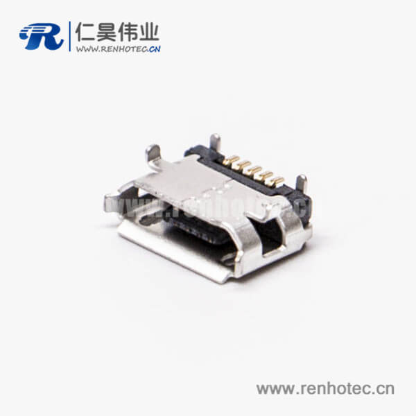 micro USB B型接口5p SMT B型直式牛角型连接器6.40-4.85