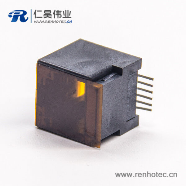 rj12接口黑色塑胶外壳直式SMT贴板接PCB板带盖