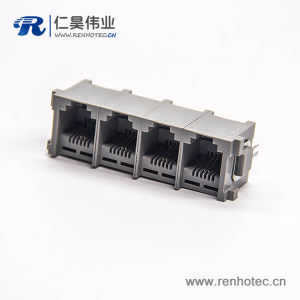 rj11座6P2C连接器1x4插板式接PCB板塑胶外壳