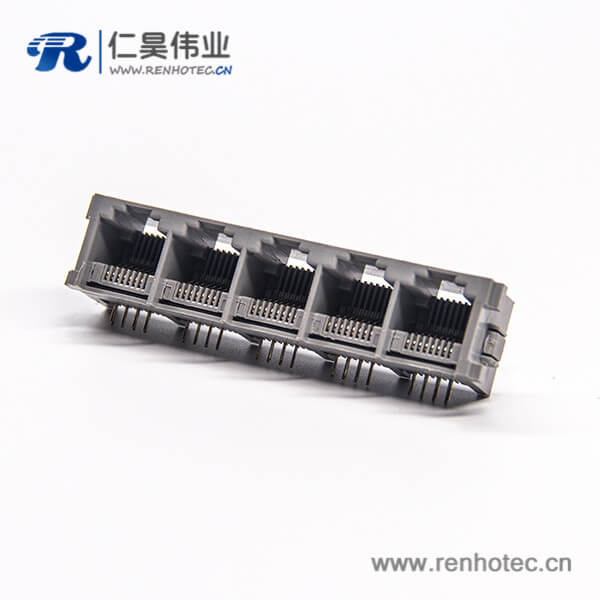 rj45模块连接器弯式1x5母座8p8c插板接PCB板不带屏蔽
