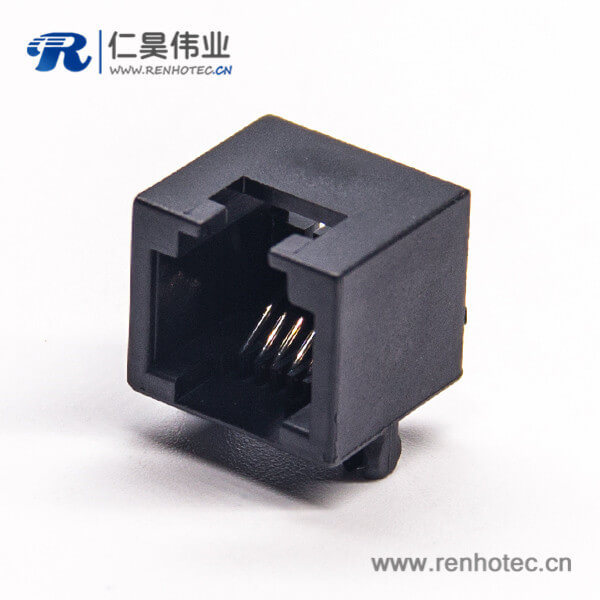 rj12 6p6c母头黑色塑胶外壳弯式网络接口不带屏蔽插板