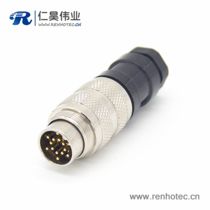 工业电缆插头 M16 14芯直式接线公头连接器