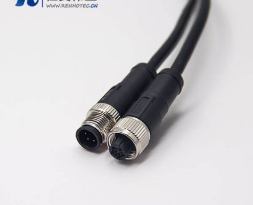 c型螺纹m12 5芯直式电缆公对母插头不带屏蔽传感器1M AWG22