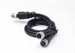 m12航空电缆插头A编码5芯一公转两母成型式注塑线50CM AWG22不带屏蔽