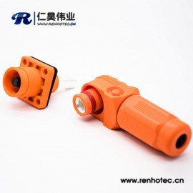 储能200A橙色塑料电池连接器公母防水弯式插头对接直插座单芯8mm铜牌连接