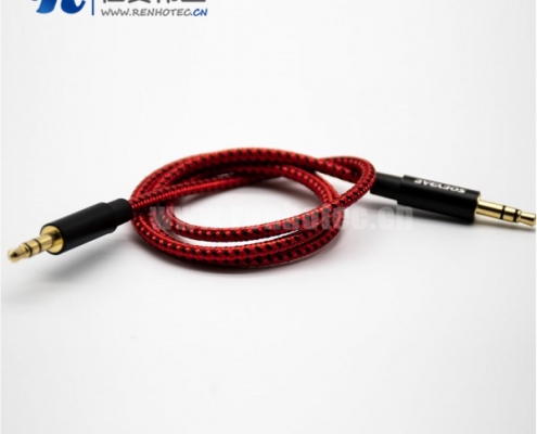 3.5mm插头公对公3极镀金耳机插头手机电脑音箱音频延长线中国红直式0.5米-3米
