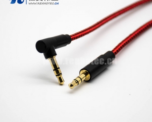 3.5mm耳机插头公对公3极镀金直对弯红色音频线0.5米-3米