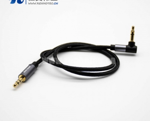 3.5mm耳机插头镀金3极公对公直对弯带黑色音频线0.5米-3米