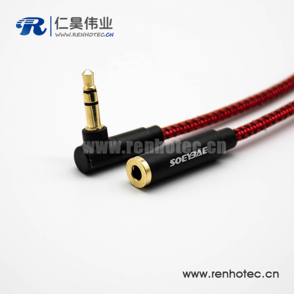3极3.5MM镀金插头弯公对直母红色音频延长线0.5m-3米