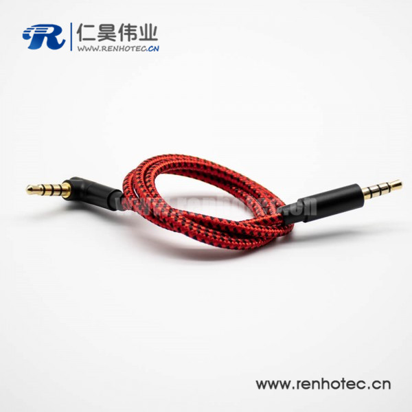 耳机镀金插头公转公4极直对弯红色音频线0.5米-3米