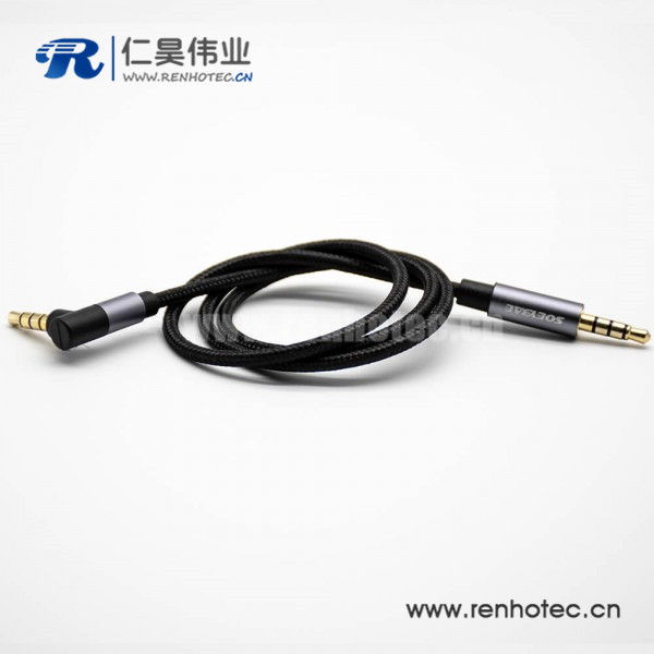 镀金耳机插头4极公转公直对弯黑色音频线0.5米-3米