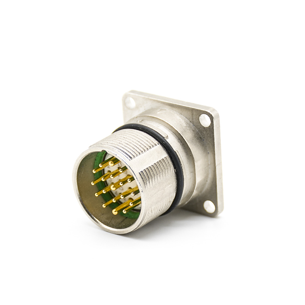 工业连接器插座M23 19芯针母插座直式面板安装四孔法兰带屏蔽