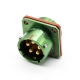 Y50DX公插座直式5芯光亮绿色阳极化铝合金卡口连接面板安装4孔法兰焊杯连接器