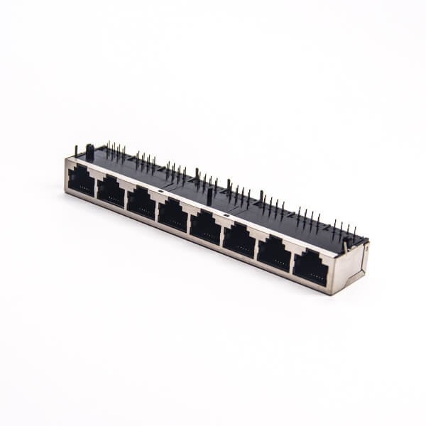Rj458口网络插座弯式90度插PCB板带屏蔽模块