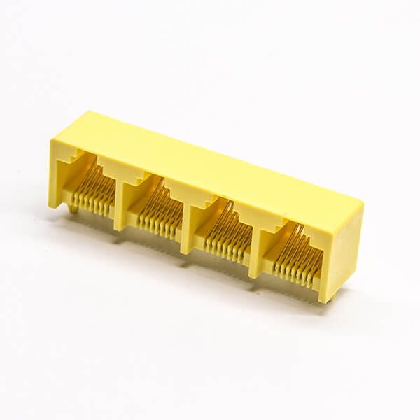 rj45模块化插座4端口弯式全塑黄色外壳接PCB板