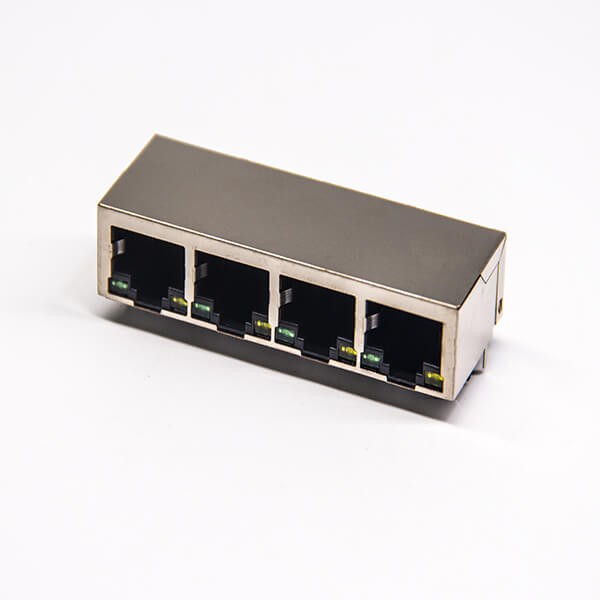 带滤波器的RJ45网络模块化连接器1×4多端口90º带灯