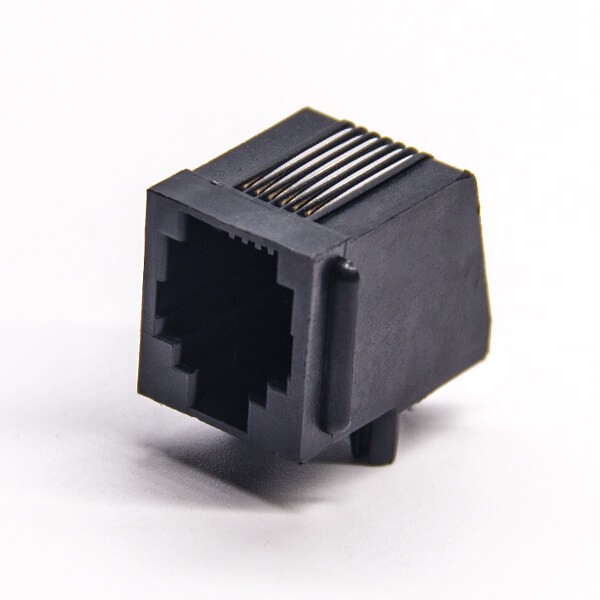 rj11全塑插座黑色非屏蔽式6p6c弯式穿孔接PCB板