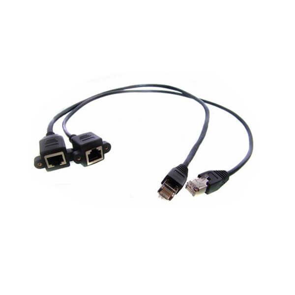 RJ45延长线耳朵网线带丝孔网络延长线0.3米公转母屏蔽