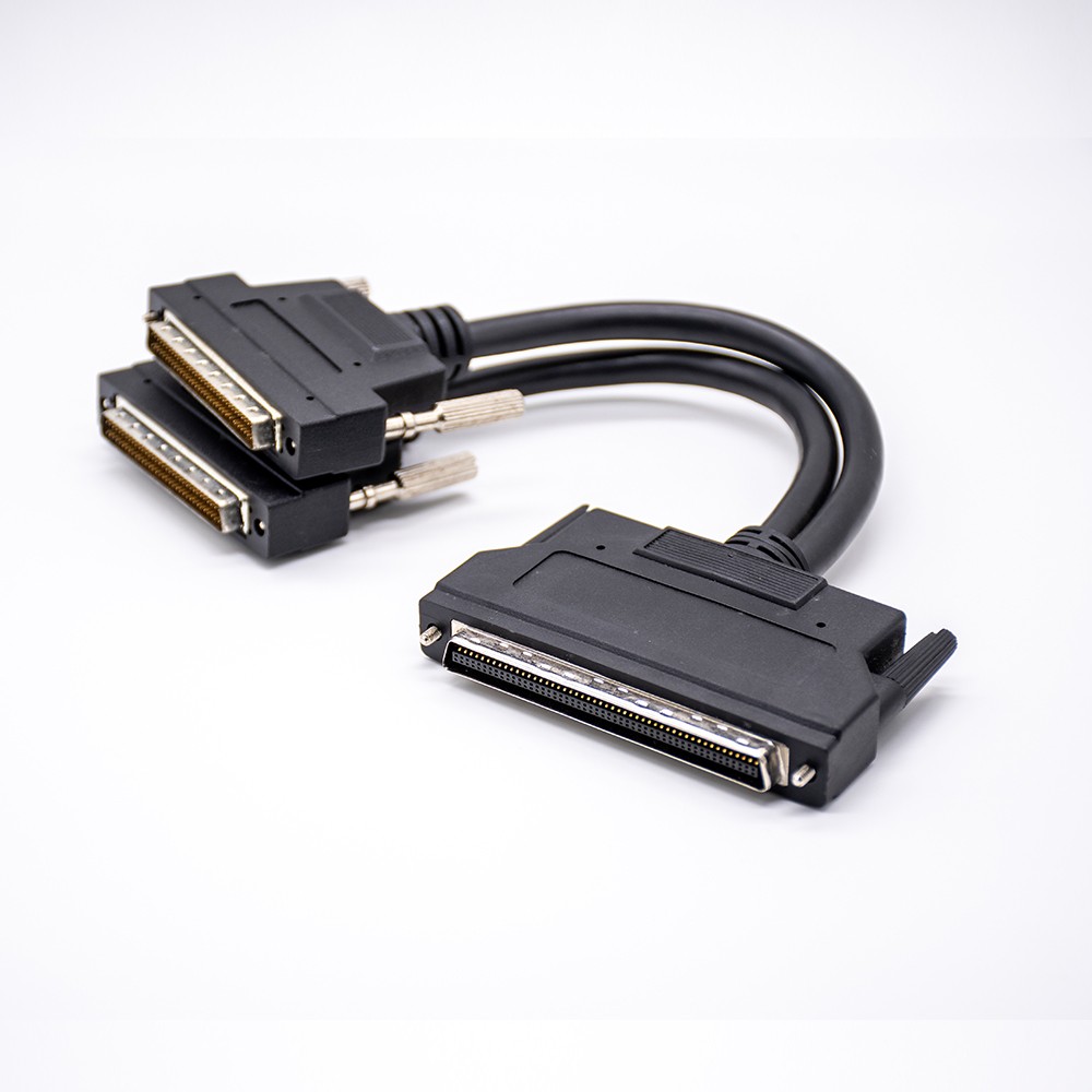 SCSI电缆68针双插头转100针包覆成型电缆，带螺丝锁0.2米