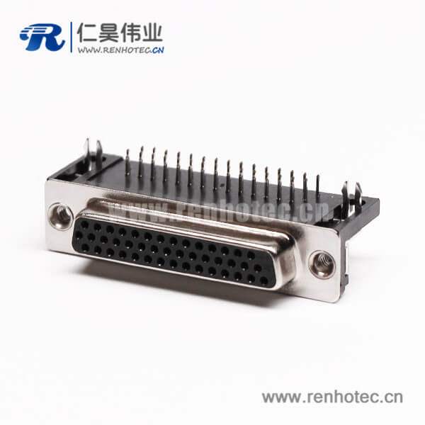 1 d-sub连接器44针弯式母头铆锁不带螺丝穿孔接PCB板