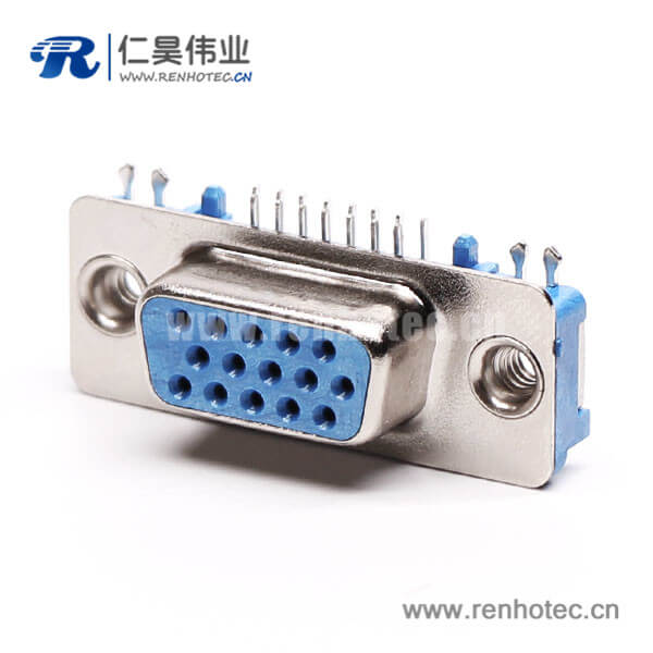 10 DB15P母头弯脚三排高密度蓝色胶芯子带鱼叉脚