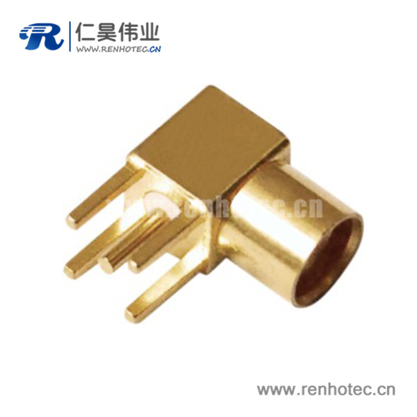mcx同轴弯式镀金母头pcb射频连接器板端