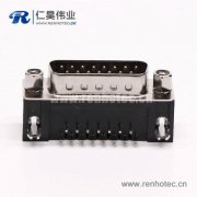 D-Sub15连接器插座公头弯式90°黑胶铆锁接PCB板