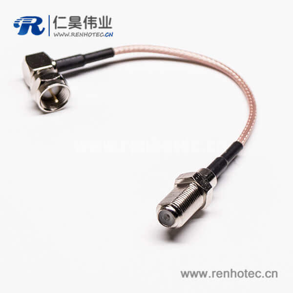 Type F同轴线90度直角公头转180度母头接RG179线
