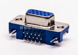 d sub hd15针雌头弯式蓝色胶芯3.08铆锁不带螺丝穿孔