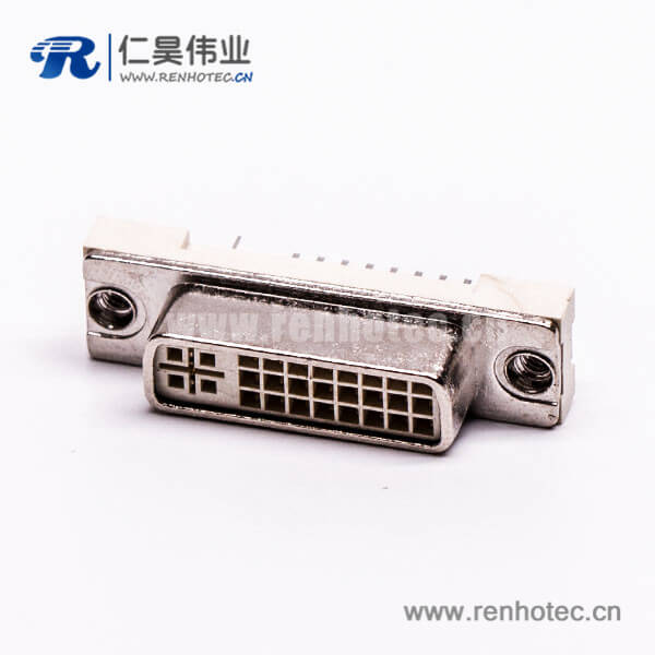 32 dvi 连接器24+5直式母头带鱼叉插PCB板