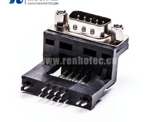 D-Sub 9P公头弯式高架无卤黑胶接PCB板连接器