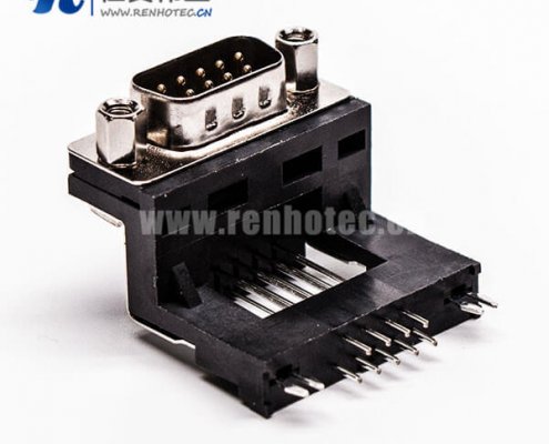 D-Sub 9P公头弯式高架无卤黑胶接PCB板连接器