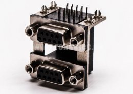 双层d sub连接器9针母对母铆锁黑胶接PCB板