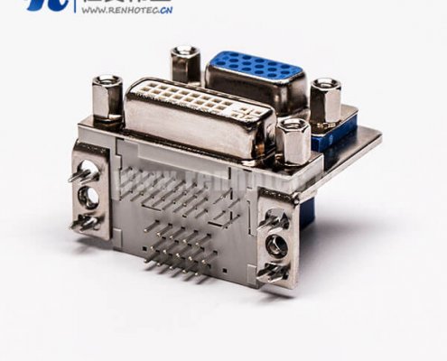 DVI接口与15针接口双胞胎蓝胶弯式母头接PCB板连接器