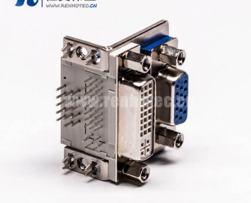 DVI接口与15针接口双胞胎蓝胶弯式母头接PCB板连接器