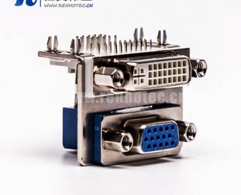 DVI接口与15针接口双胞胎蓝胶弯式母头接PCB板连接器