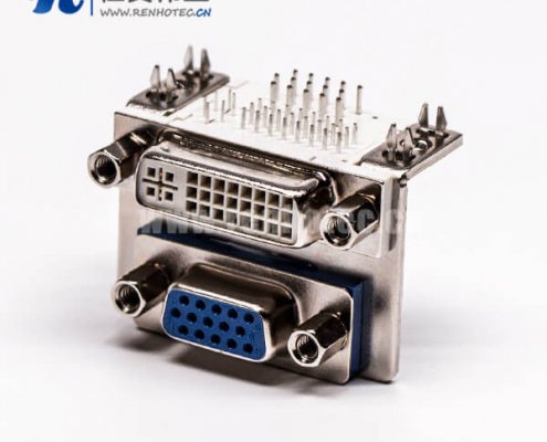 DVI接口与15针接口双胞胎蓝胶弯式母头接PCB板连接器