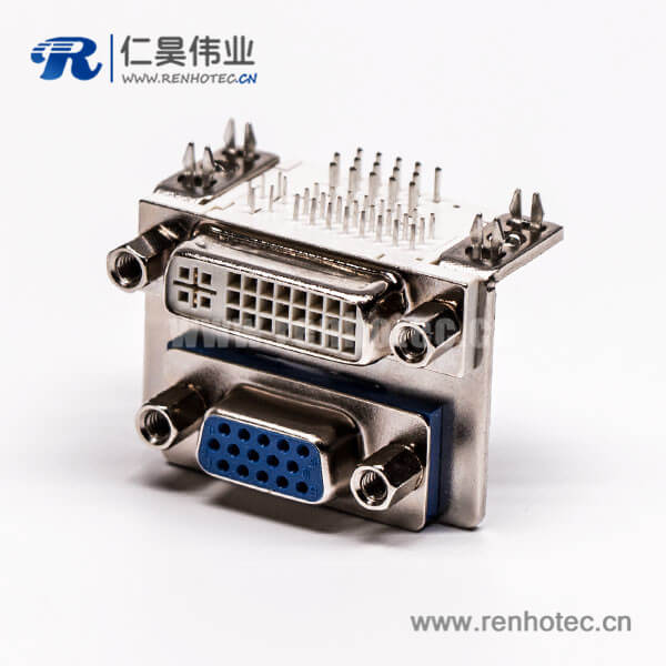 DVI接口与15针接口双胞胎蓝胶弯式母头接PCB板连接器