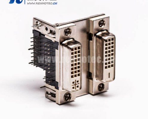 DVI 24 1与24 5针双胞胎白胶弯式鱼叉脚母头接PCB板连接器