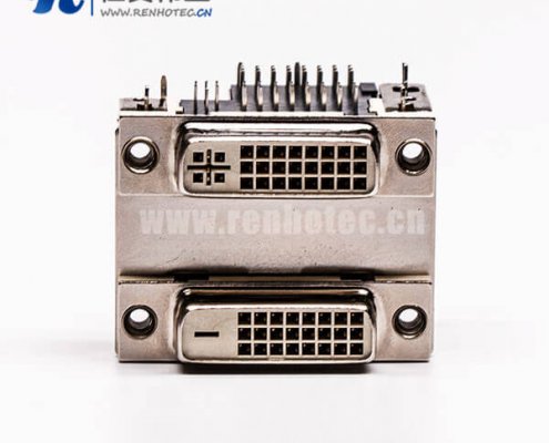 DVI 24 1与24 5针双胞胎白胶弯式鱼叉脚母头接PCB板连接器