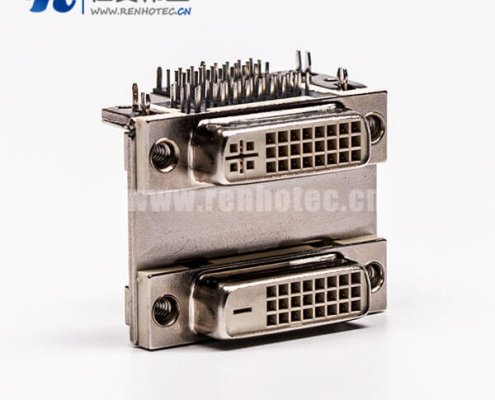 DVI 24 1与24 5针双胞胎白胶弯式鱼叉脚母头接PCB板连接器
