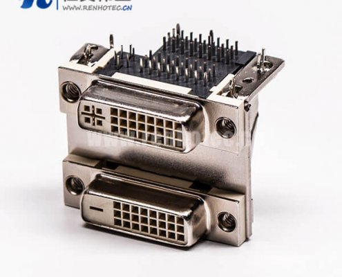 DVI 24 1与24 5针双胞胎白胶弯式鱼叉脚母头接PCB板连接器
