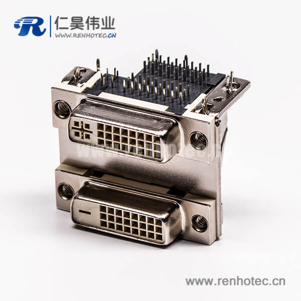 DVI 24 1与24 5针双胞胎白胶弯式鱼叉脚母头接PCB板连接器