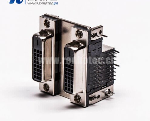 DVI24+1连接器双胞胎母头弯式鱼叉插PCB板连接器