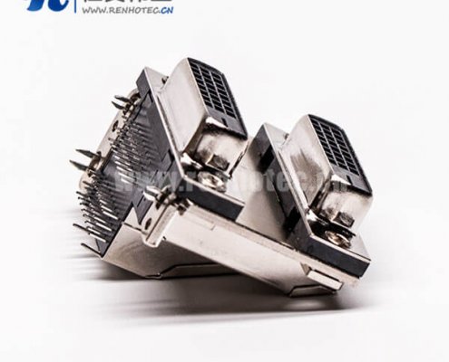 DVI24+1连接器双胞胎母头弯式鱼叉插PCB板连接器
