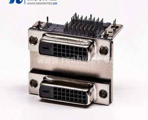 DVI24+1连接器双胞胎母头弯式鱼叉插PCB板连接器